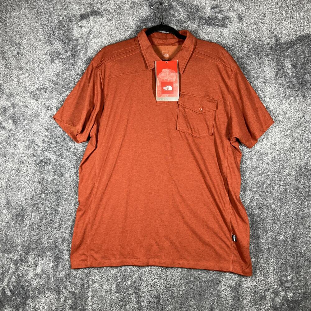 The North Face Polo Shirt Mens XL Red Clay Heather Pilot Rock Pocket Collared